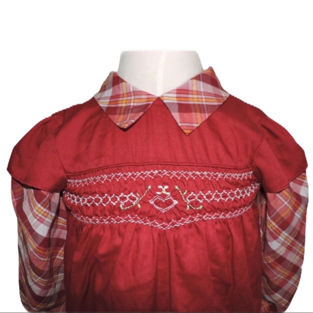 Vintage Princess Anne Hand Smocked Dress Maroon 6 - Picture 2 of 5